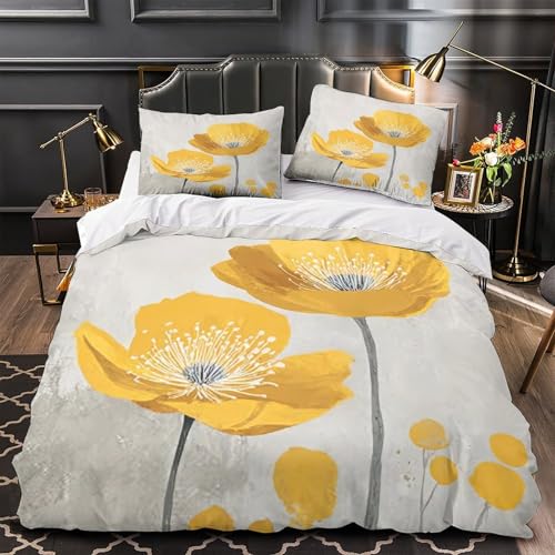 Housse de couette hypoallergique pavot jaune pour lit simple - 2