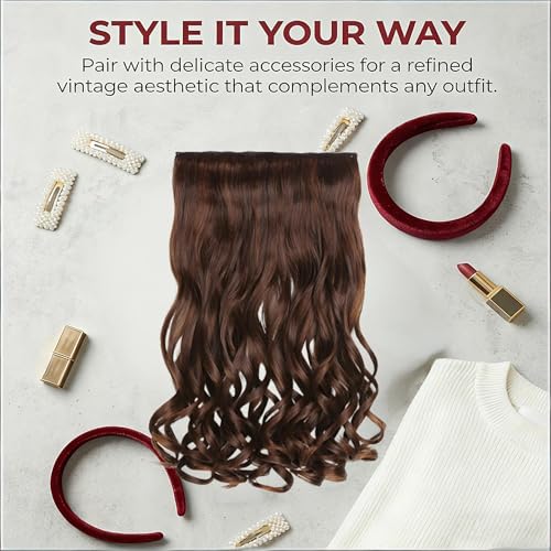 5 Clip in Hair Extensions Synthetic Thick Curly Wavy Hairpieces for Women 18 Inch Natural Looking 3/4 Full Head Clip on Hair Extensions Light Brown — view 3