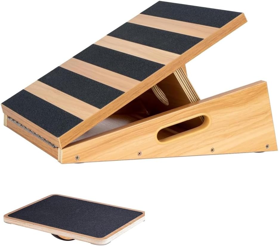StrongTek Wooden Rocker & Slant Board Training Set – Advanced Balance, Stability & Flexibility Kit for Strength, Rehab, and Fitness