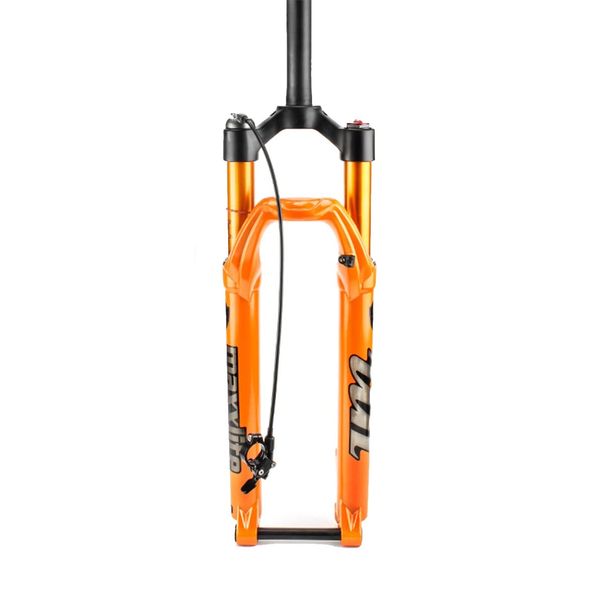 Widelec amortyzowany do roweru górskiego 27,5 cala, stop magnezu, skok sprężyny MTB 100 mm, ultralekki, ręczny / pilot zdalnego sterowania, prosta rura (kolor: pomarańczowy, pilot zdalnego sterowania
