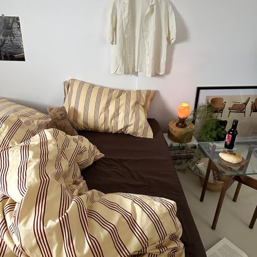 mixinni Retro Striped Duvet Cover Set Queen - 100% Natural Cotton 3-Piece Vintage Red Stripes Pattern Printed Bedding Set, Soft Breathable Comforter Cover with Zipper Closure & Corner Ties, Queen Size - 5