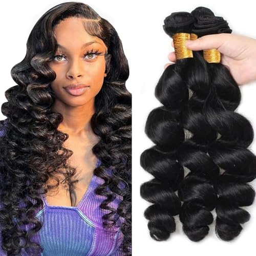 #1B Natural Black Bundles Human Hair Loose Deep Wave Human Hair Bundles 28 30 32 Inch SeeGovie Unprocessed Brazilian Virgin Hair Natural Color Loose Wave 3 Bundle Human Hair Extensions 150 Gram