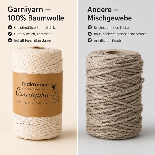 GARNIYARN Premium Makramee Garn 3mm Baumwollseil 200m – Bild 4