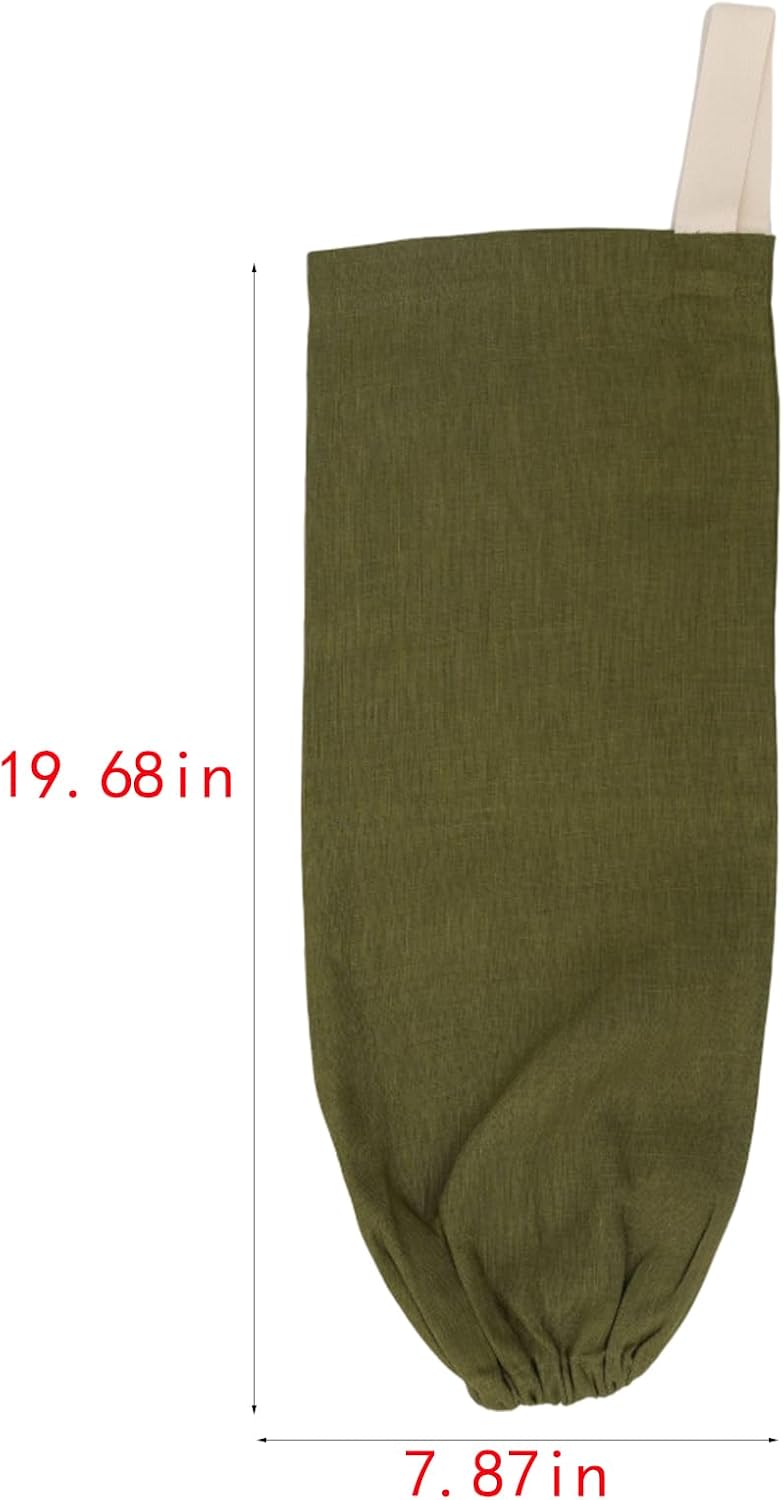 100% Linen Plastic Bag Holder, 2 Pack Wall Mount Grocery Shopping Bag Organizer with Hanging Loop, Army Green