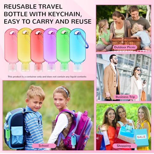 32 Pcs Travel Bottles with Keychain Empty Hand Sanitizer Bottles with Keychain 2oz 60ml Portable Colorful Plastic Leakproof Refillable Containers for Toiletry Home Office Outdoor4
