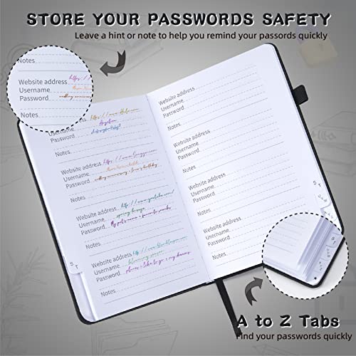 Yhcfly Password Book With Alphabetical Tabs, Hardcover Internet Address & Password Organizer Logbook, Medium Size Password Keeper Notebook Journal For Home Office (Black) #TOP2