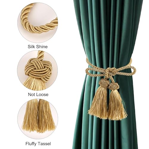 2 Stück Quaste Vorhang Raffhalter Handgemachte Seil Knoten Drapieren, Quasten Gardinen, Quaste Vorhangschnur, Quastes Vorhangschnur Gold, Vorhang Raffhalter Quasten Gold, Seilquaste, für Wohnzimmer