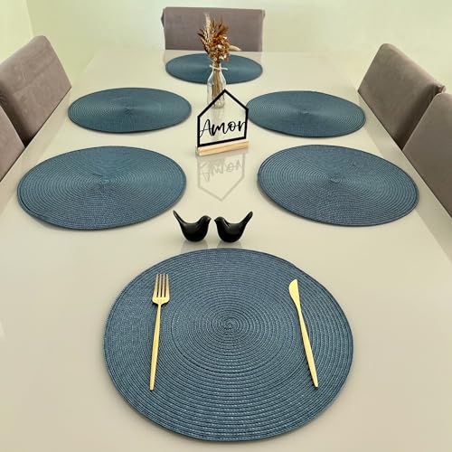 Jogo 4 Pçs Lugar Americano Sousplat Toalha De Mesa Redondo 38cm (Azul)
