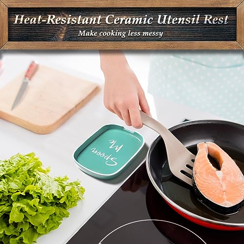 image for Turquoise Spoon Rest for Stove Top, DAYYET Teal Ceramic Large Spoon Ho