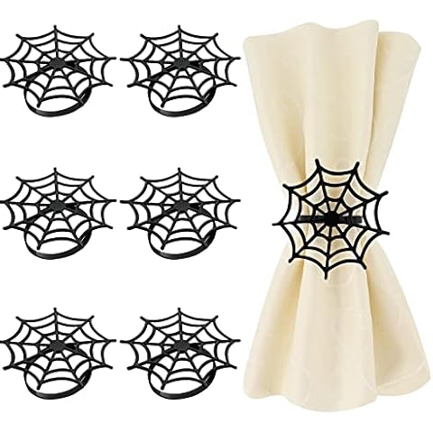FRAMICS 6pcs Halloween Spider Napkin Rings, Metal Spider Web Napkin Ring Holders, Spooky Table Serviette Buckles for Halloween, Party Themed, Gatherings Dinners Decor(Black) Cover