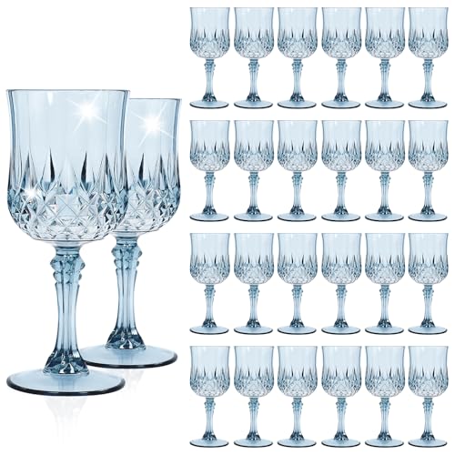 Showgeous 24 Pack Dusty Blue Plastic Wine Glasses, Vintage Wine Glasses