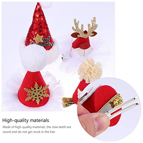 Lurrose 7 peças de Natal chapéu de Papai Noel grampos de cabelo de pelúcia chifres flocos de neve ch