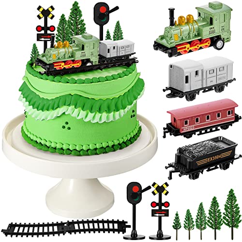 13 Pieces Train Cake Toppers Train Cake Decorations Train Birthday Party Supplies Mini Train Toy Set Train Track Traffic Lights Cake Topper for Birthday Railway Steam Train Theme Party(Classic Style)