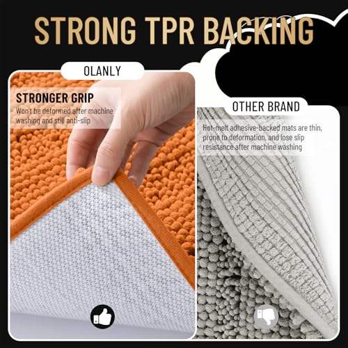 Image of OLANLY Thick Bathroom Runner Rugs 44x24, Extra Absorbent Chenille Striped Bath Rugs, Rubber Backing, Machine Wash Dry, Long Bath Mats for Bathroom Floor, Tub and Shower, Home Decor Accessories, Clay
