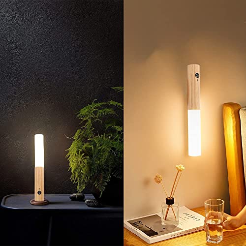 Schindora Motion Sensor Night Lights, Magnet Body Sensor Hallway Wooden Wall Sconce, Rechargeable Portable Stairway LED Light for Bedroom, Hallway, Stairway