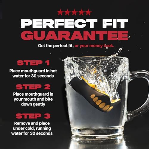 Image of SAFEJAWZ Mouthguard Slim Fit, Adults and Junior Mouth Guard with Case for Boxing, Basketball, Lacrosse, Football, MMA, Martial Arts, Hockey and All Contact Sports (Goldie, Adult (12+ Years))