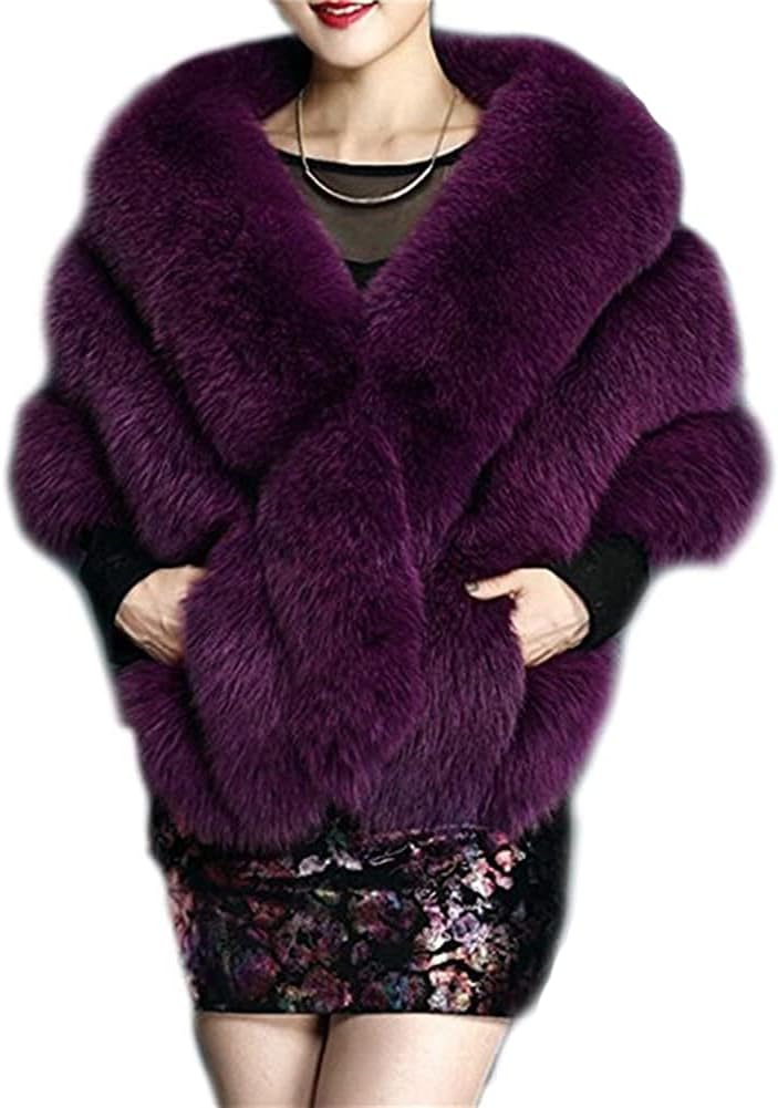 FOLOBE Wedding Faux Fur Bridal Scarves Jacket Stoles Women's Thicken Faux Fur Wrap Shawls Shrug Warm Poncho for Winter Wedding Dress