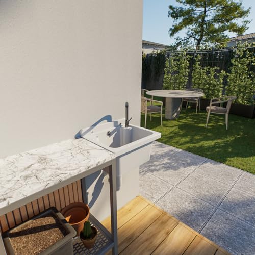 Ausgussbecken Waschbecken Spülbecken Waschtrog draußen Garten Garage Keller Waschraum Waschküche Werkstatt 4 Farben (Weiß)