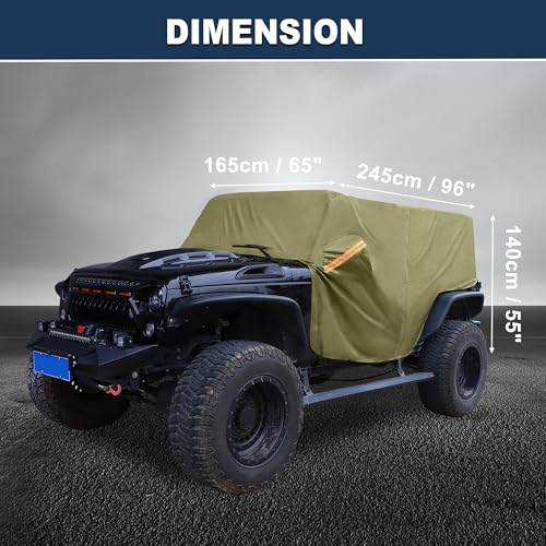 Image of Car Cover Waterproof All Weather with Driver Door Zipper for Jeep Wrangler JK JL Hardtop 2 Door 2007-2021 / Full Exterior Cover /Durable 210D Oxford Cloth / 1Pcs Green