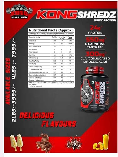 Image of KONG SHREDZ Whey Protien, Approx 28 Servings per container Nutraceutical For Adults 18 Years and above with Delicious Flavours. (Rich Chocolate, 900 Gram)