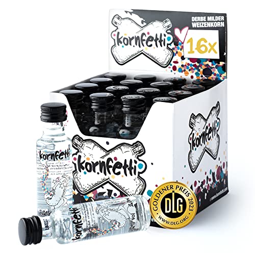 KORNFETTI KORN 32% vol. 16x20ml Shots - extrem milder Weizenkorn - Dein kleiner Festival Schnaps aus Hamburg für Cocktails oder Kurze | extra großer Malzanteil 320ml