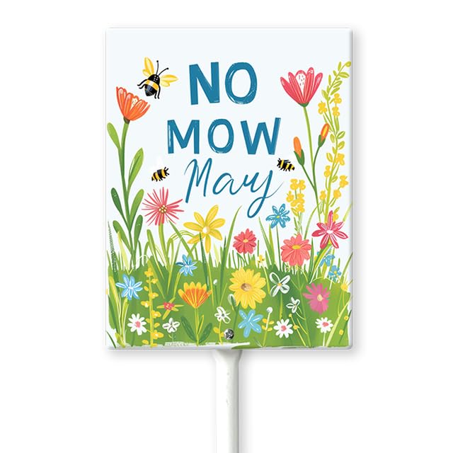 Geroclonup No Mow May Sign with Metal Stake 4.6 x 6 Inches No Mow May Yard Sign No Mow Signs Aluminum ​Garden Signs Outdoor for Lawn Yard Garden Decor, Easy to Install