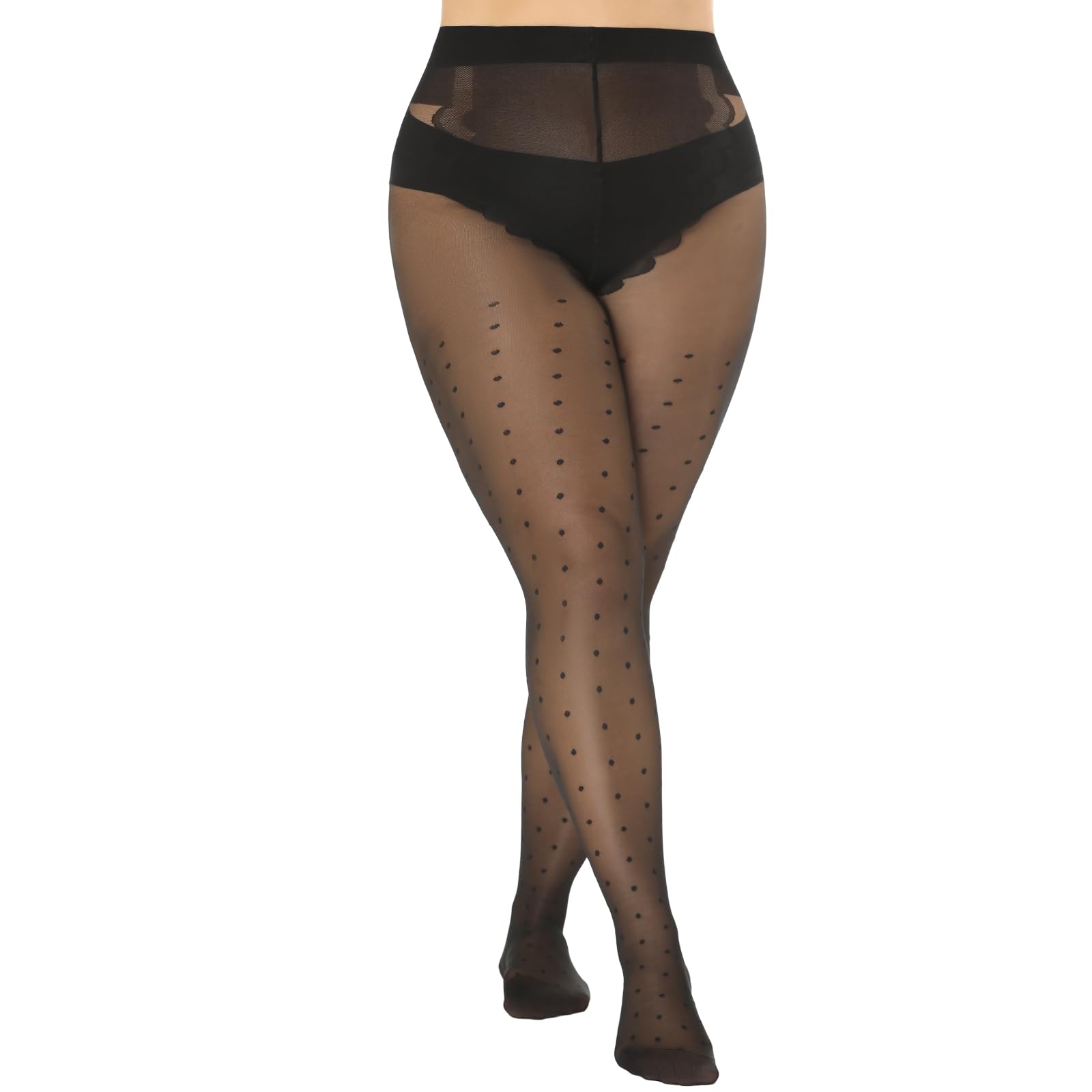 MANZI1 Pair Women's Plus Size Black Polka Dot Tights Fashion Vintage Pattern Design High Waist Everyday Sheer Pantyhose