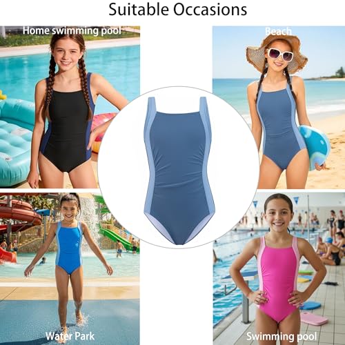 Arshiner Mädchen Badeanzug Farbkollision Einteiliger Bademode Kinder Swimsuit Sommer Schwimmanzug für Mädchen 13-14 Jahre
