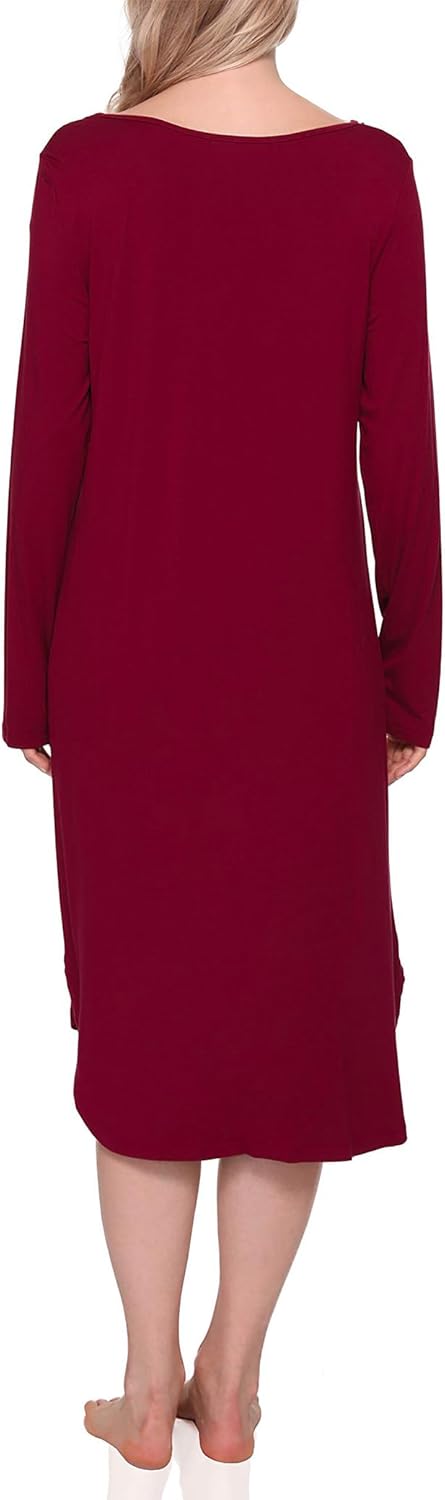 GYS Bamboo Viscose Nightgowns for Women, Soft Long Sleeve V Neck Night Shirts Sleepwear, Below the Knee Long Nightgown Pajama - Image 2