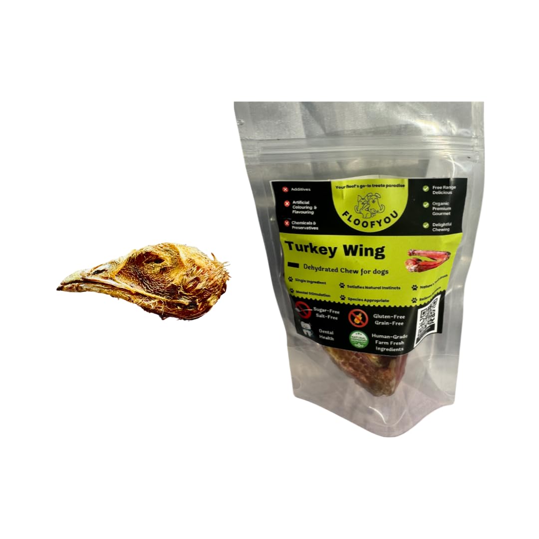 FloofYou Turkey Head Whole Chew Jerky Dehydrated Natural Healthy Dog Treats Chew Snacks with Turkey Wing Chew Bone Dehydrated Natural Healthy Dog Treat & Snack Combo