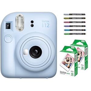 インスタントカメラ チェキ mini 12 (パステルブルー, フィルム20枚＆デコペン) セット