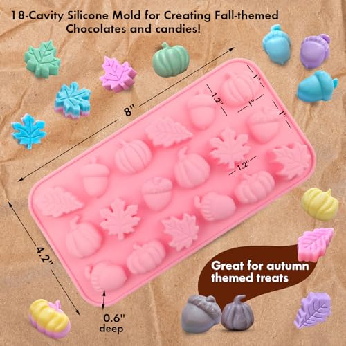 Image of 2PCS Mini Fall Molds, 18-Cavity Pumpkin Acorn Maple for Chocolate Candies