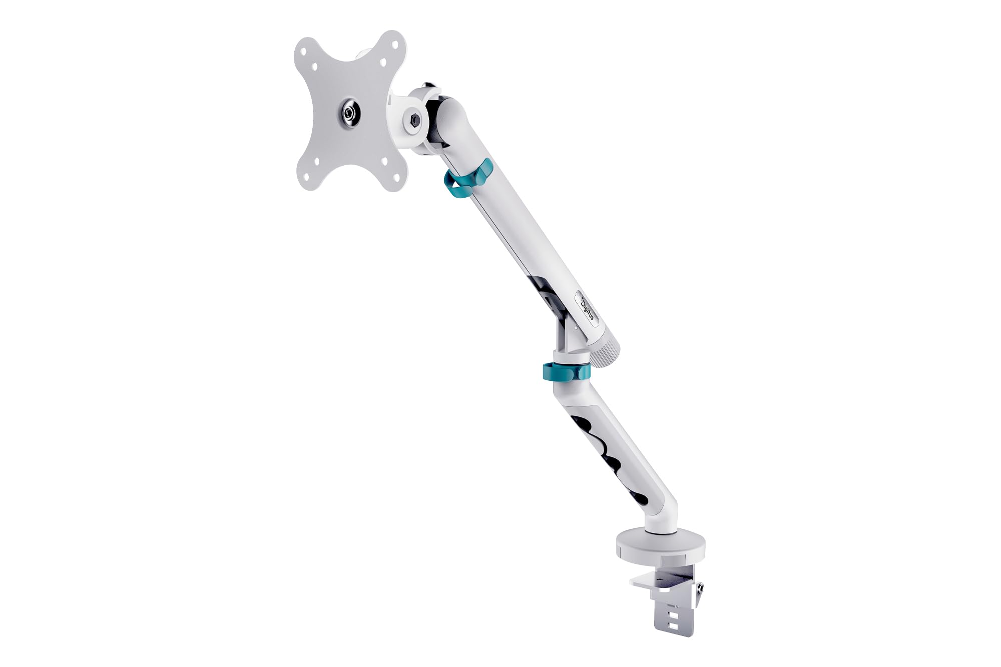 DIGITUS Supporto per monitor – un monitor – fino a 35 pollici – molla meccanica – carico massimo 10 kg – per schermi piatti e curvi – VESA 75x75, 100x100 – morsetto da tavolo – serie Design – bianco