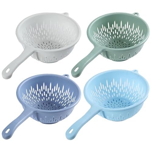 4pcs Plastic Colander for Kitchen Handheld Wash Fruit Vegetable with Handle