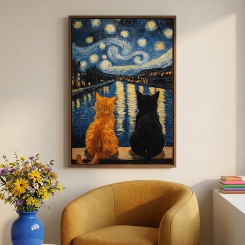 Image of HASTHIP DIY Diamond Painting Kit for Adult, Cat Starry Night DIY Diamond Art Canvas with Sparkling Resin Rhinestones, Craft Set Unframed Handmade Wall Decor Gift, 30x40cm