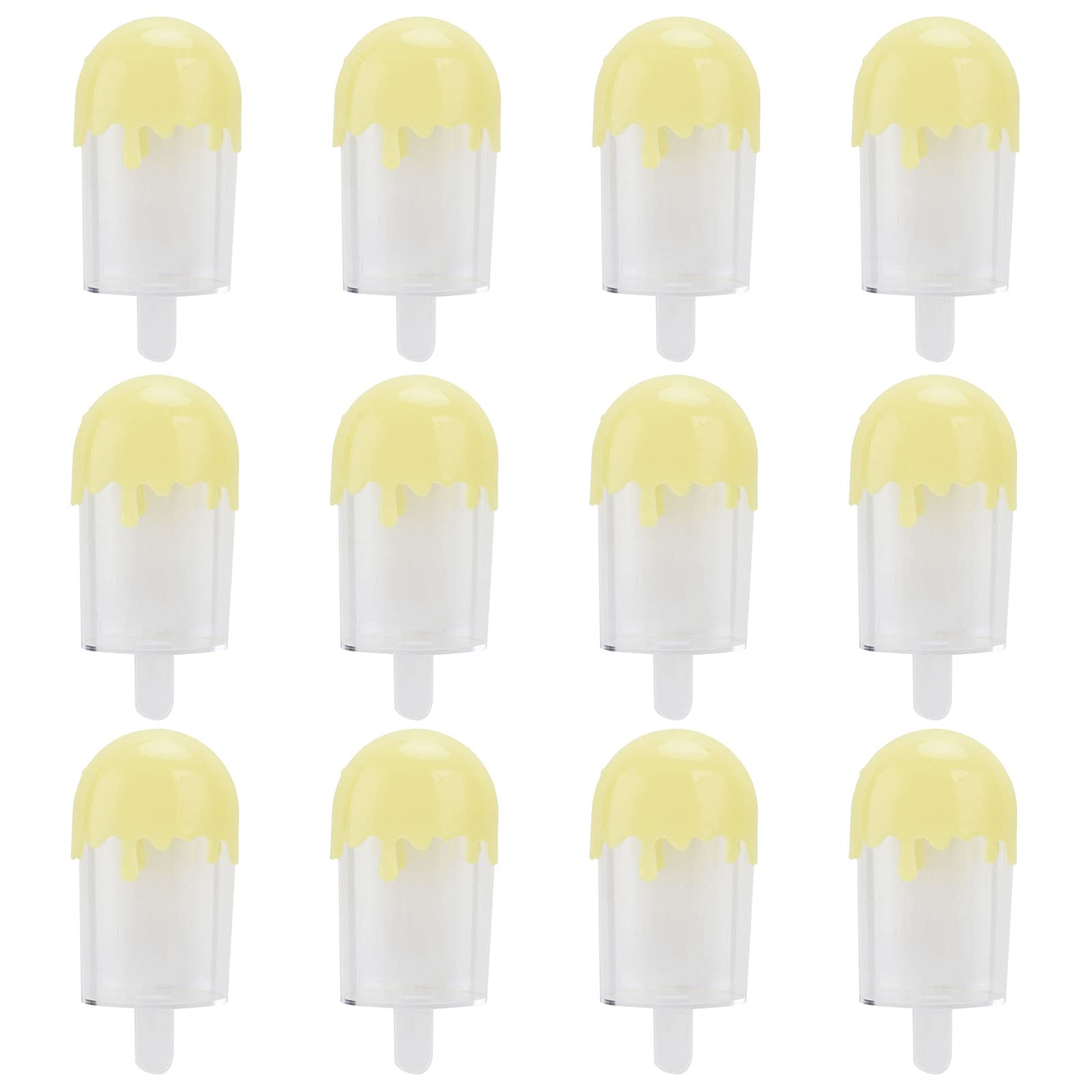Buachois 12Pcs Plastic Candy Case, 11x5cm Ice Cream Shape Candy Storage Container, Personalized Multi-Color Candy Organizer for Wedding Party Supplies(Yellow)