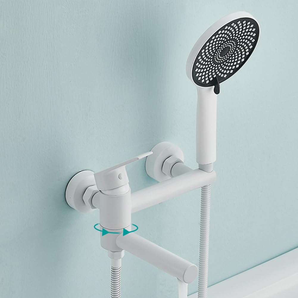 Grifo De Bañera Latón Monomando Grifo De Ducha Con 3 Funciones Ducha De Mano Montaje En Pared Mezclador De Baño Y Ducha, 150 Cm Manguera, Blanco