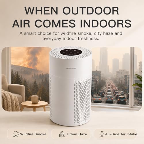 Image of MEGAWISE 2Pack Updated Version Smart Air Purifier for Home Large Room up to 1076ft, H13 True HEPA Filter with Smart Air Quality Sensor, Sleep Mode, Quiet for Smoke, Pets Hair, Odors, White