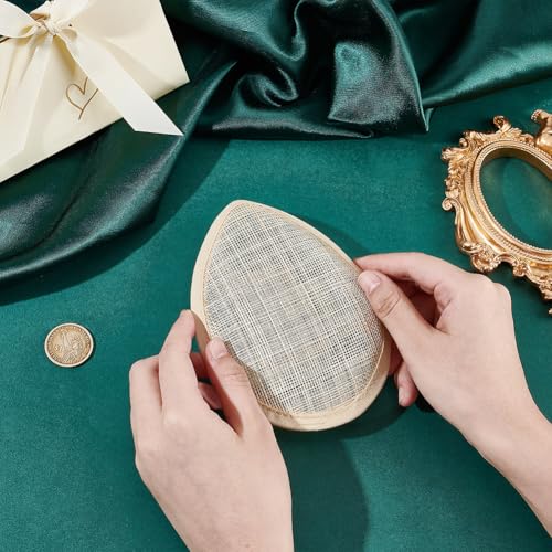 AHANDMAKER 2 Pcs Teardrop Fascinator Hat Base, 5.7x4.33 Inch Wheat Linen Mesh Millinery Base, Cocktail Hats Saucer Sinamay Base for DIY Wedding Party Hat Crafts Making - Thumbnail 3