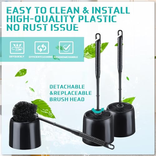 Image of Roshtia 12 Sets Toilet Brush and Holder Set for Bathroom Toilet Bowl Brush Scrubber with Caddy for Deep Cleaning, 14.57 Height (Black)