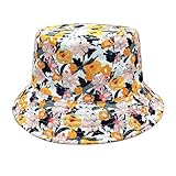 Sombrero de Pescador de Algodón con Estampado Floral de Grafiti de Verano para Mujer y Hombre, Reversible, con Estampado de Flores de Acuarela, Naranja y Rosa, Plegable, con Protección UV y Estampa