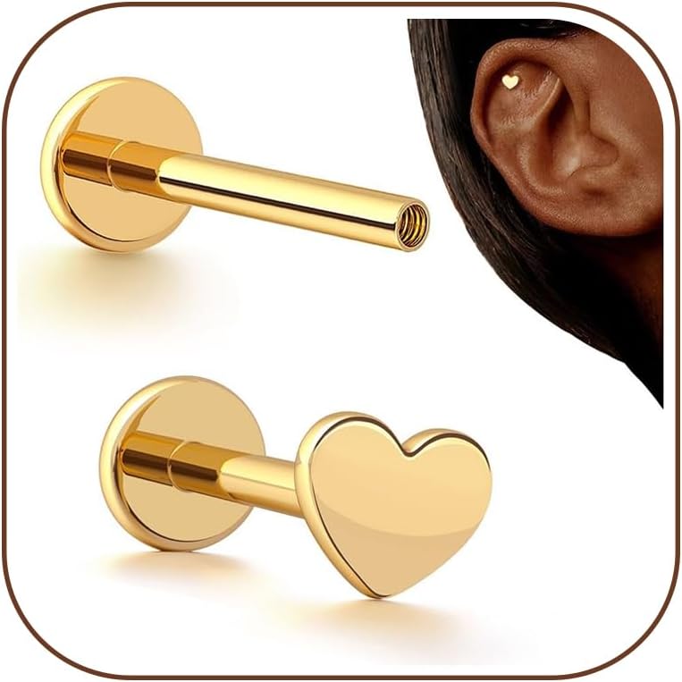 16G Stud Earrings Flat Back - G23 Titanium Internal Thread Cartilage Earrings for Women Hypoallergenic CZ Stud Piercing Jewelry Tragus/Nose/Helix/Conch/Medusa/Lip/Labret 6mm 8mm