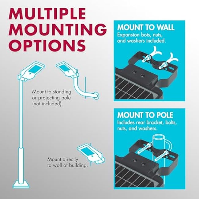 Wagan EL8586 1600 Lumen Integrated Solar Street Lamp Security Flood Light Motion Sensor Waterproof Weatherproof Dusk to Dawn Solar LED Light Lamp for Outdoor Garden Yard Path Parking Lot