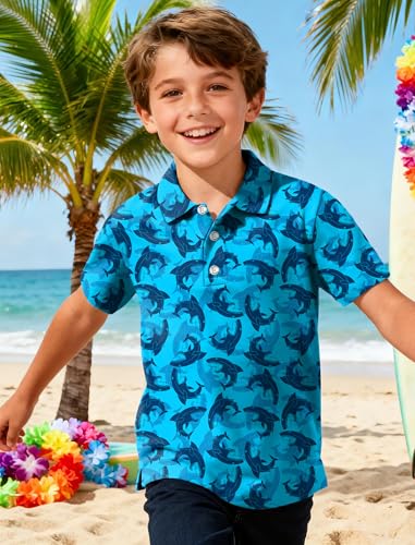 Rioofinx Hawaiian Shirts for Boys Quick Dry Moisture Wicking Short Sleeve Golf Polo Funny Print Active School Uniform SY 11-12T — view 5