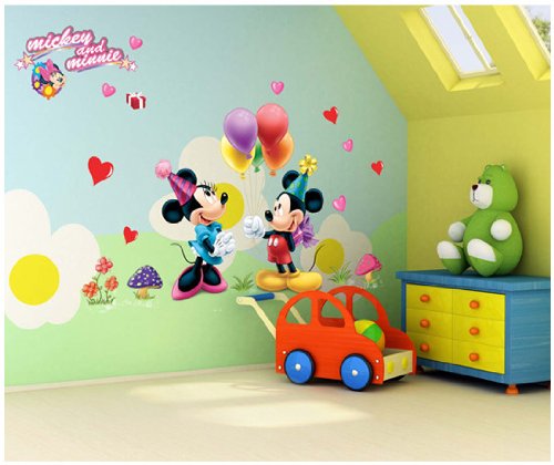 ToPro Autocollants muraux décoratifs pour chambre d'enfant Motif Mickey et Minnie avec cœurs et ballons