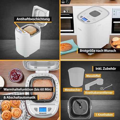 TZS First Austria multifunktionaler Brotbackautomat |13 Programme|individuelle Teigmenge |einstellbare Bräunungsgrade|Timer |Warmhaltefunktion |automatische Abschaltung |inklusive Zubehör – Bild 5