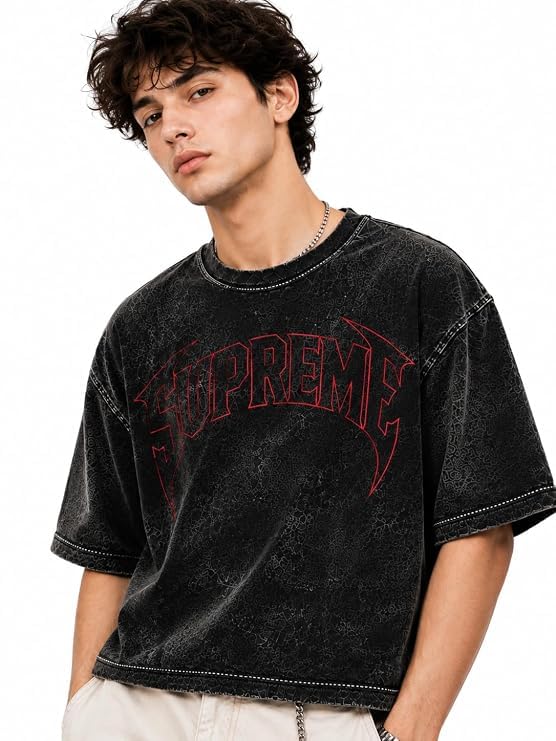 Jaxion Men’s Oversized Acid Wash T-Shirt Black Black Style 2 - Image 1