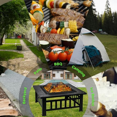 32 Inch Fire Pit Table with Fire Poker & Spark Screen, Outdoor Burning Fire Pits, 3 in 1 Metal Square Firepit Stove for Outside Heating, Bonfire Party, Camping, Patio, Garden - Image 6