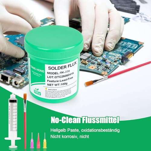 TANG HONG TH-336 Flussmittel Löten,100g No-Clean Bleifreies Kolophonium Flussmittel(1 Stück)2.5MM/3M Entlötlitze(1 Stück) Geeignet Für Handy-Lötungen,BGA,Haushaltsgerätereparaturen