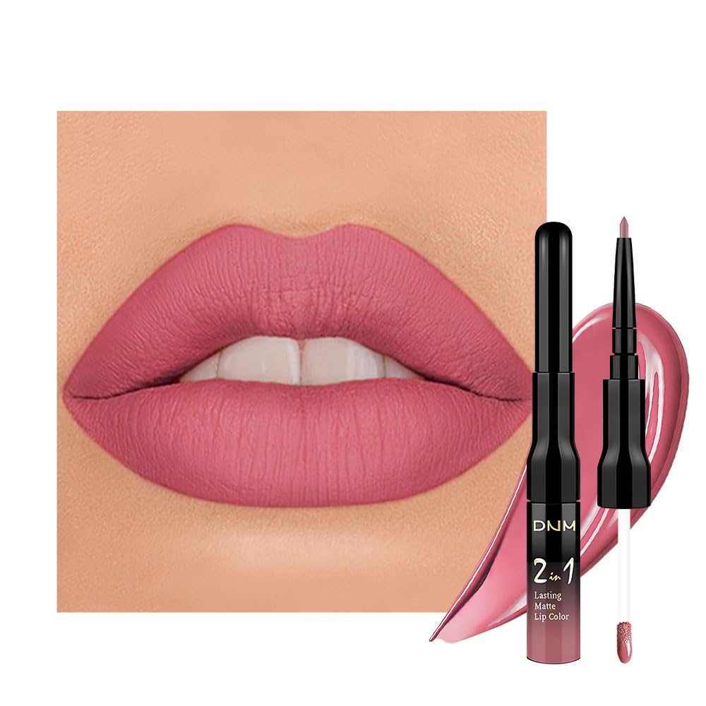 evpct 1Pcs Mauve Pink Matte Lip Liner and Liquid Lipstick Stain Makeup Set for Women, Light Mauve Long Lasting Smudge Proof Lipstick labiales matte